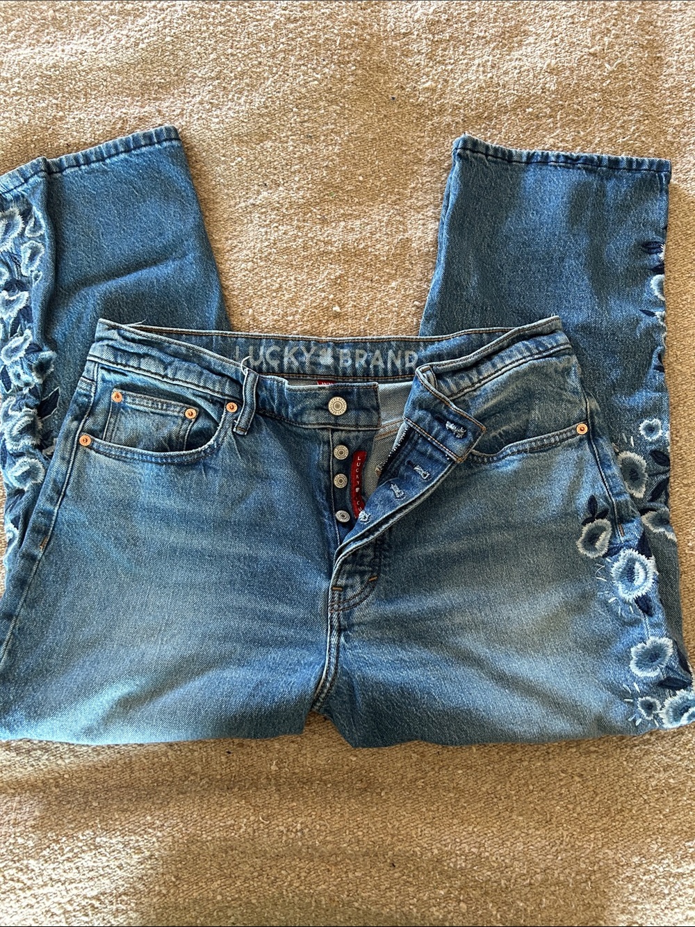 Lucky Brand Medium Blue Embroidered Jeans